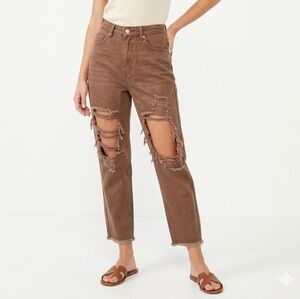 Simple Society Super HighRise COTTON /VISCOSE /Cropped Mom Jeans -Siize1/25
